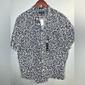 NWT Banana Republic 100% Organic Cotton Navy and White Patterned Shirt | Size XL